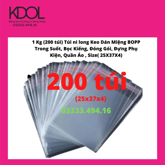 200 TÚI OPP QUẦN ÁO SIZE (25X37X4) - Trọng lượng 1kg